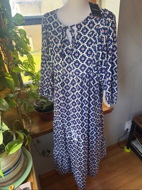 NWT Miduo Dress Boho Geometric Whale Tail Blue/Red/White SZ small